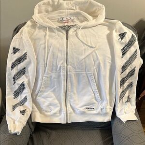 Off-White Cream and Black Diagonal Stripe Hoodie